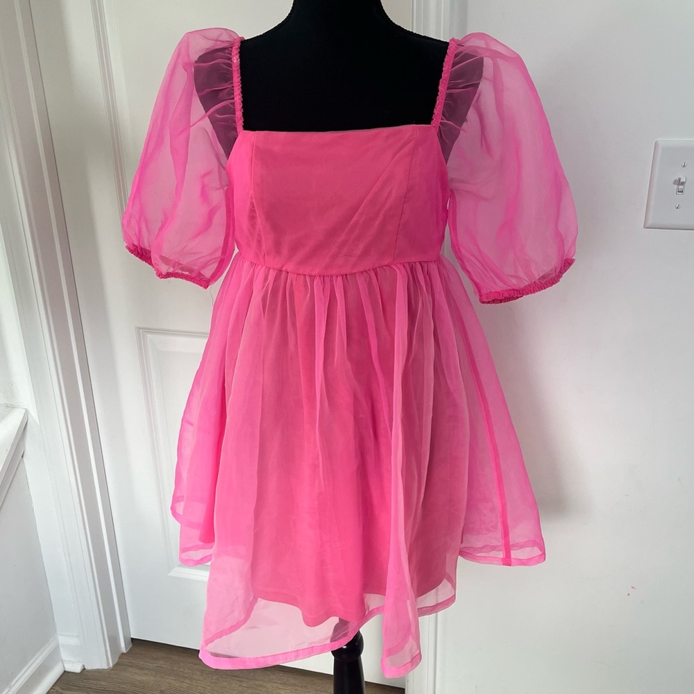 TCEC Barbie Pink Organza Babydoll Mini‎ Dress Sz M